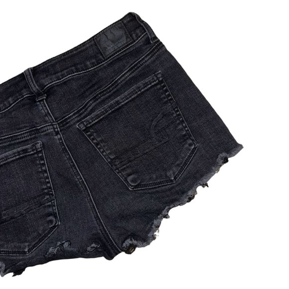 American Eagle Distressed Womens Booty Shorts 8 Black Lace HiRise Shortie - Picture 6 of 7